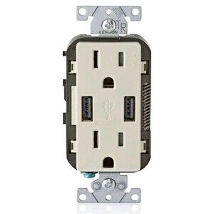 Leviton Decora USB Dual Type A Receptacle 3.6 Amp, 15 Amp Tamper-Resistant
